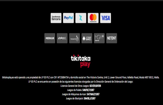 Tiki Taka Play medios de pago